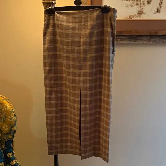 Mango Beige Plaid Check Skirt With Slit/NWT/10 (EU 42) - Picture 15 of 16